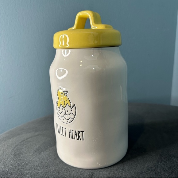 Rae Dunn by Magenta Tweet Heart Yellow & White Top Ceramic Jar Container - Picture 3 of 11